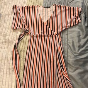 Striped Boohoo Dress with high leg split
